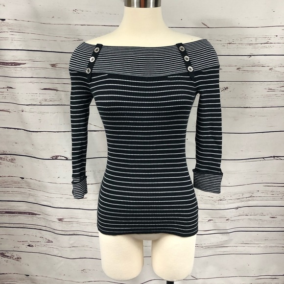 WHBM Black Stripe Cold Shoulder Top - Picture 1 of 8
